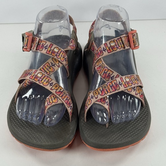 Chaco Z/2 Adjustable Strap Love Peace Sandal Orange Gray‎ Women's Size 8 - Picture 3 of 12